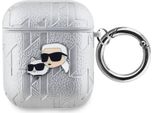 Karl Lagerfeld, Custodia Per Airpods 1/2 Con Goffratura Karl & Choupette, Argento