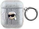 Karl Lagerfeld, Custodia Per Airpods 1/2 Con Monogramma Karl Head In Rilievo, Argento