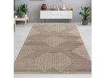 Tappeto A Pelo Corto Disegno Geometrico Beige Con Effetto Lucido Moderno E Facile Da Pulire Dimensioni - 120 X 170 Cm