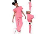 Mod Jeans | Completo Estivo Per Bambina - T-Shirt Con Maniche A Balze E Pantaloni Larghi - Rosa - Comodo Ed Elegante Taglia 134, Età 9 Anni