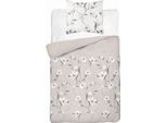 Biancheria Da Letto In Raso 140X200 Fiori Beige Chiaro