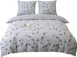 Biancheria Da Letto In Raso 160X200Cm Fiori Grigio Cenere Bianco