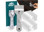 Raschietto Per Pulizia, Raschietto Per Piano Cottura Con Lama Integrata Ed Estensibile In Acciaio Inox, Raschietto Per Piano Cottura In Ceramica Con Scomparto Per Lame Di Ricambio (Colore: Argento) Incl. 10 Lame Di Ricambio