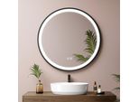 Emke Specchio Da Bagno A Led Rotondo Diametro 70 Cm Specchio Da Bagno A Led Con Illuminazione 3 Colori Di Luce 3000-6500K Bianco Freddo Neutro Bianco Caldo Dimmerabile Specchio Illuminato Con Interruttore A Sfioramento IP44 A Risparmio Energetico (Design Nero)