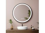 Emke Led Specchio Da Bagno Rotondo Diametro 60 Cm Specchio Da Bagno A Led Con Illuminazione 3 Colori Di Luce 3000-6400K Bianco Freddo Neutro Bianco Caldo Dimmerabile Specchio Illuminato Con Antiappannamento E Interruttore A Sfioramento IP44 A Risparmio Energetico (Design Nero)