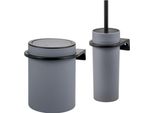 Bremermann Set Da Bagno 2 Pezzi Savona Softtouch Incl. Supporto A Parete, Contenitore Per Cosmetici E Portascopino, Rotondo - Grigio