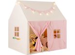 Tenda Per Bambini Costway Per Interni, Casetta Per Bambini Con Tappeto, Luci, Bandiera E Finestre, Tenda Da Gioco Per Bambini, Tenda Da Gioco Per Bambini E Bambine 3+Rosa
