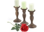 Set Di 3 Portacandele T361, Portacandele Effetto Shabby Vintage Altezza 24 Cm ~ Marrone