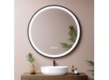 Emke Led Specchio Da Bagno Rotondo Diametro 80 Cm Specchio Da Bagno A Led Con Illuminazione 3 Colori Di Luce 3000-6500K Bianco Freddo Neutro Bianco Caldo Dimmerabile Specchio Illuminato Con Antiappannamento E Interruttore A Sfioramento IP44 A Risparmio Energetico (Design Nero)