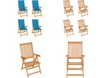 Vidaxl Sedie Da Giardino 4 Pezzi Con Cuscini Blu In Legno Massiccio Di Teak - Sedia Da Giardino - Sedie Da Giardino - Poltrona Da Giardino - Sedia Pieghevole