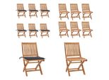 Vidaxl Sedie Da Giardino Pieghevoli Con Cuscino 6 Pz. Legno Massiccio Teak - Sedia Da Giardino - Sedie Da Giardino - Sedia Di Legno - Sedie Di Legno
