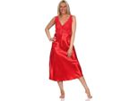 Donna Negligee Raso Camicia Da Notte Sexy Lingerie Con Pizzo; Rosso / L