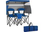 Costway Sedia Da Campeggio Con Parasole Regolabile, Borsa Termica, Portabicchieri E Borsa Per Il Trasporto, Sedia Pieghevole, Sedia Da Pesca Pieghevole Per 2 Persone, Blu Navy