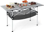 Costway Tavolo Da Campeggio Pieghevole, Tavolo Pieghevole Con Piano In Alluminio Avvolgibile, Cestino In Rete E Borsa Per Il Trasporto, Tavolo Pieghevole Fino A 100 Kg, 119X55X69Cm Argento