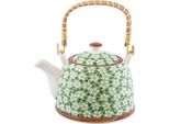 Teiera Clayre & Eef Con Filtro 700 Ml Fiori Di Ceramica Verde