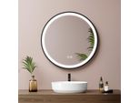 Emke Specchio Da Bagno A Led Rotondo Diametro 50 Cm Specchio Da Bagno A Led Con Illuminazione 3 Colori Di Luce 3000-6500K Bianco Freddo Neutro Bianco Caldo Dimmerabile Specchio Illuminato Con Interruttore A Sfioramento IP44 A Risparmio Energetico (Design Nero)