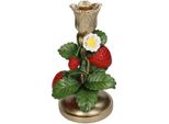 Portacandele - Oro Fragola - 20 Cm - Portacandele Giocoso Con Motivo A Fragola - Rosso-Oro - Per Candele A Colonna - Accessori Per La Casa E Idee Regalo