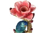 Portacandele Artificiale In Pietra - Uccello E Fiore - Portacandele In Poliresina - 27 Cm - Portacandele Decorativo Con Uccello Blu E Rosa Rossa