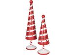 Clayre & Eef Decorazione Natalizia Figura Albero Di Natale Ø 13X49 Cm Metallo Rosso Bianco
