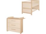 Set Di Mobili Per Neonati Roba 2 Pezzi Momo - Lettino Trasformabile 70 X 140 Cm + Fasciatoio Con 3 Cassetti - Maniglie In Legno Massello - Cashmere/Rovere Tristan