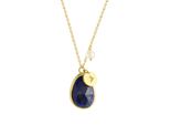 Kette Mit AnhäNger Jamelli "Silber 925 Vergoldet 42+3Cm Lang Mit Echtem Lapis Und Mondstein", Gelb, Halsketten, Damen, 42+3Cm, 4,77, Silber 925 (Sterlingsilber), L: 45 B: 11,5Mm, GläNzend, B:11,5Mm