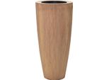 Vivanno Vaso Da Fiori In Fibra Di Vetro City Rotondo, Beige A Strisce Scanalato - 37X80 Cm