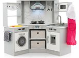 Cucina Per Bambini Costway In Legno, Cucina Da Gioco Con Luci E Suoni, Angolo Cucina In Legno Con Cappa Aspirante, Sistema Di Circolazione Dell'acqua, Distributore D'acqua E Lavatrice, Accessori Inclusi, Ideale Per Bambini A Partire Dai 3 Anni Di Età