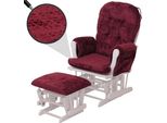Poltrona Relax HWC-C76, Poltrona A Dondolo Con Sgabello Tessuto Ciniglia (465G/M²) Oeko-Tex ~ Bordeaux, Struttura Bianca