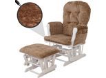 Poltrona Relax HWC-C76, Sedia A Dondolo Con Sgabello Tessuto Ciniglia (465G/M²) Oeko-Tex ~ Marrone Chiaro, Struttura Bianca