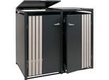 Copri Cestino A 2 Scomparti HWC-O67, Cestino Con Coperchio, Metallo 122X132X84Cm 53Kg ~ Antracite Look Legno Chiaro