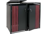 Copri Cestino A 2 Scomparti HWC-O67, Cestino Con Coperchio, Metallo 122X132X84Cm 53Kg ~ Antracite Effetto Legno Scuro