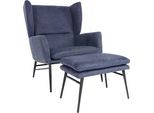 Poltrona Lounge Con Pouf HWC-L62, Poltrona Imbottita Poltrona Cocktail Poltrona Sgabello, Tessuto/Tessuto ~ Blu