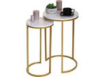 Set Di 2 Tavolini HWC-K46, Tavolino Da Caffè, Tavolino Da Salotto, Mdf Effetto Marmo ~ Bianco-Oro