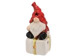 Dekofigur I.Ge.A. "Wichtel Auf Geschenk", Rot (Weiß, Rot), B:9Cm H:22Cm, Terrakotta, Dekofiguren, Mit Led-Licht Deko Weihnachtsdeko Leuchtfigur Statue Skulptur