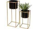 Dandibo Sgabello Per Fiori Con Vaso In Metallo Oro Nero Angolare Set Di 2 Supporti Per Fiori 96035 Colonna Per Fiori Supporto Per Piante Moderno Sgabello Per Piante
