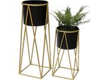 Dandibo Sgabello Per Fiori Con Vaso In Metallo Oro Nero Set Di 2 Supporti Per Fiori 96046 Colonna Per Fiori Supporto Per Piante Moderno Sgabello Per Piante