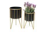 Dandibo Sgabello Per Fiori Con Vaso In Metallo Oro Nero Rotondo Set Di 2 Supporti Per Fiori 96039 Colonna Per Fiori Supporto Per Piante Moderno Sgabello Per Piante