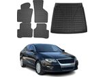 Set Di Tappetini E Fodere Per Il Bagagliaio Per Vw Passat 2005-2010 Nero Inferiore In Gomma 5X