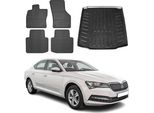 Set Tappetini E Fodera Bagagliaio Per Skoda Superb 2015-2025 In Gomma Tpe Nero 5X