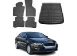 Set Tappetini E Fodera Bagagliaio Per Vw Passat 2005-2010 Gomma Superiore Nera 5X