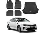Set Di Tappetini E Fodere Per Bagagliaio Omac Per Kia Optima 2015-2020 In Gomma Nera 5X