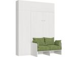 Itamoby - Letto Matrimoniale Francese A Scomparsa 140 Kentaro Con Divano E Mobili Bianco Frassino, Verde