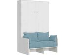 Itamoby - Letto Matrimoniale Francese A Scomparsa 140 Kentaro Con Divano Bianco Frassino, Azzurro