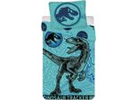 Jurassic World Biancheria Da Letto Per Bambini Motivo Luminoso Velociraptor Dinosauro Mostro Primordiale Biancheria Da Letto 140 X 200 Cm + Cuscino 70 X 90 Cm 100% Cotone