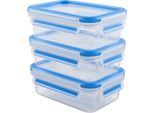 Emsa 508558 Barattolo Per Alimenti Clip & Close, Set Di 3, 1,0 Litri, Blu