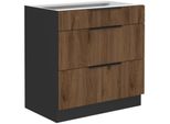 Mobiletto Inferiore Con Cassetti Tova - Larghezza 80 Cm, Noce Okapi / Nero