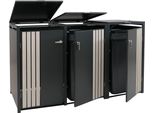 Copri Cestino A 3 Scomparti HWC-O67, Cestino Con Coperchio, Metallo 122X200X84Cm 83Kg ~ Antracite Look Legno Chiaro