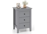 Comodino Costway Con 3 Cassetti, Comodino Per Letto A Baldacchino, Tavolino, Cassettiera Da Letto 46X37X65Cm Grigio