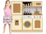 Costway Cucina Da Gioco Per Bambini, Cucina In Legno Con Ante In Rattan, Luci, Suoni, Frigorifero, Distributore D'acqua, Lavatrice E Accessori Da Cucina, Per Bambini Dai 3 Anni In Su Giallo