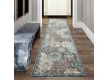Tappeto Orientale Da Salotto Per Esterni Ornamenti In Grigio Blu Dimensioni - 80 X 300 Cm